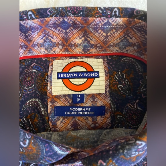 Jermyn & Bond Men’s Shirt Modern Fit Button Down Flip Cuff 100% Cotton Paisley - Picture 5 of 5